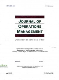 Image of Journal of Operations Management: Vol 18 No. 6 | November 2000