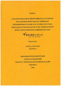 Image of Analisis Pengaruh Profitabilitas, Leverage, dan Ukuran Perusahaan Terhadap Penghindaran Pajak (Tax Avoidance) pada Perusahaan Manufaktur yang terdaftar di Bursa Efek Indonesia Periode 2012-2014