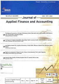 Image of Journal of applied finance and accounting: Vol. 2, No. 2 Juni 2010